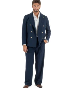 Abito uomo doppiopetto completo oversize giacca bottoni oro pantaloni baggy blu BlackSunday AE1262A