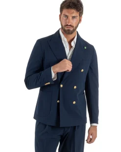Abito uomo doppiopetto completo oversize giacca bottoni oro pantaloni baggy blu BlackSunday AE1262A