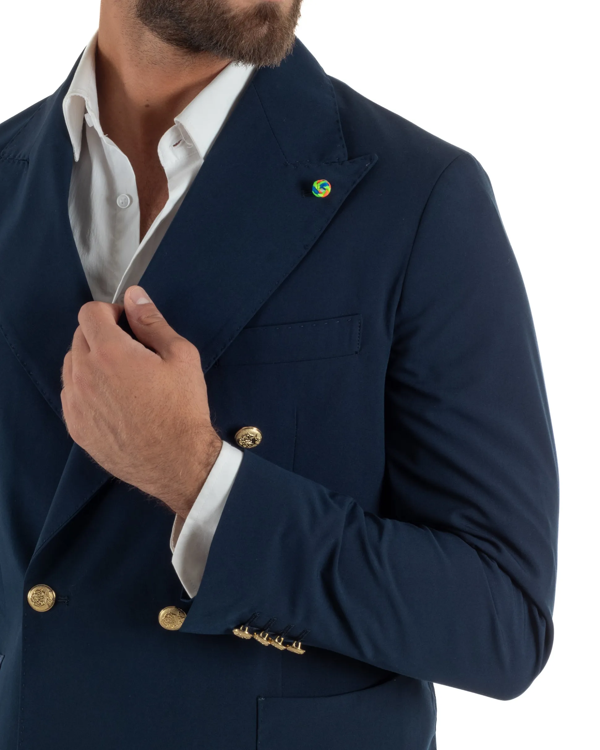 Abito uomo doppiopetto completo oversize giacca bottoni oro pantaloni baggy blu BlackSunday AE1262A