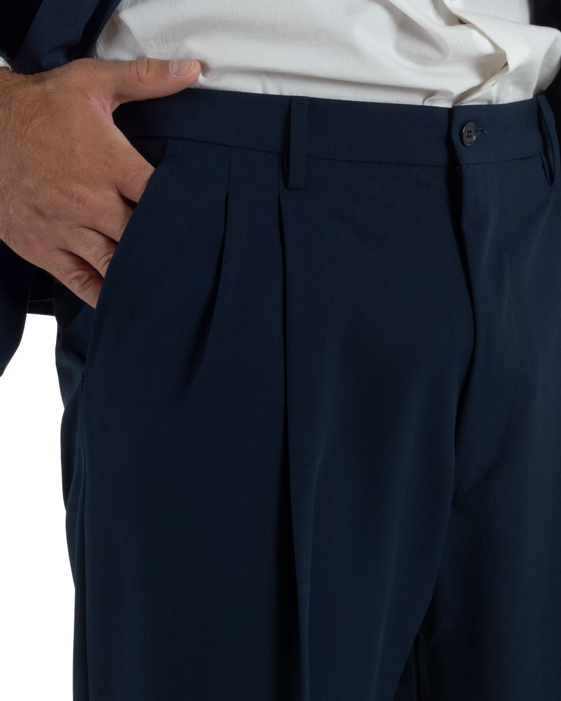 Abito uomo doppiopetto completo oversize giacca bottoni oro pantaloni baggy blu BlackSunday AE1262A
