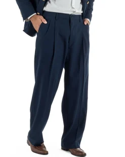 Abito uomo doppiopetto completo oversize giacca bottoni oro pantaloni baggy blu BlackSunday AE1262A