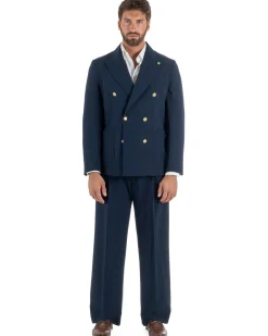 Abito uomo doppiopetto completo oversize giacca bottoni oro pantaloni baggy blu BlackSunday AE1262A