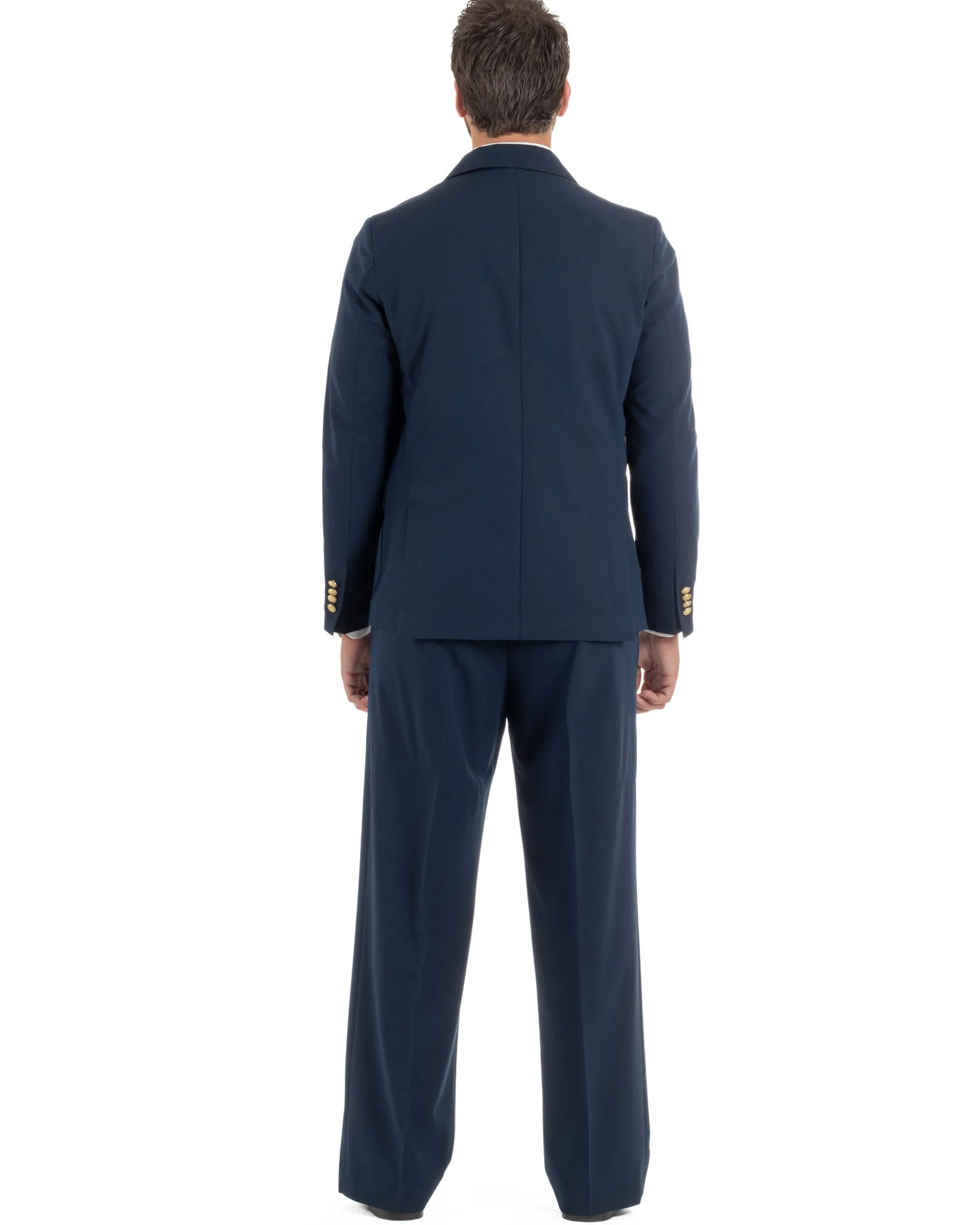 Abito uomo doppiopetto completo oversize giacca bottoni oro pantaloni baggy blu BlackSunday AE1262A