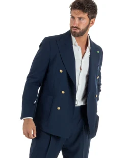 Abito uomo doppiopetto completo oversize giacca bottoni oro pantaloni baggy blu BlackSunday AE1262A