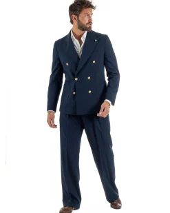 Abito uomo doppiopetto completo oversize giacca bottoni oro pantaloni baggy blu BlackSunday AE1262A