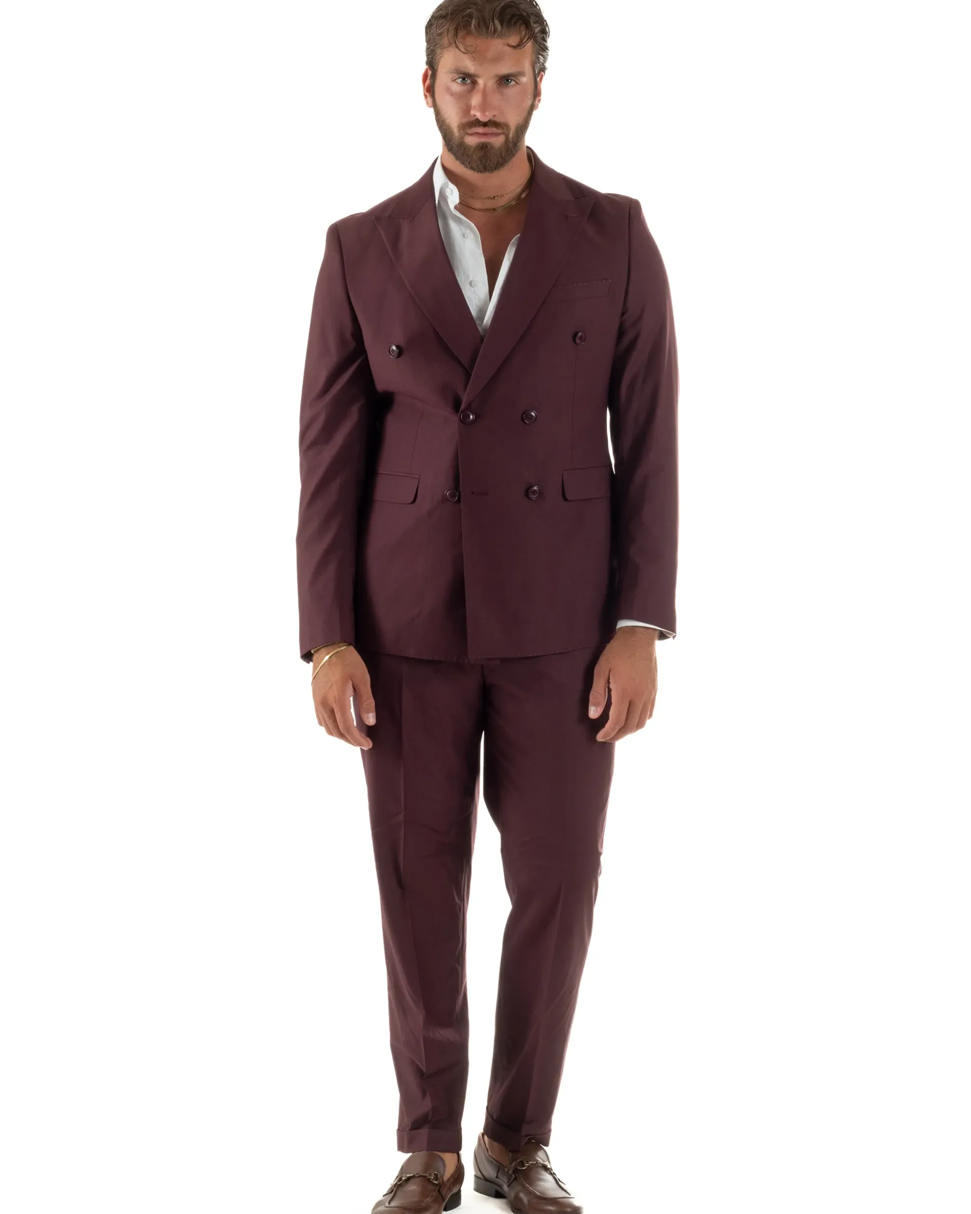 Abito uomo doppiopetto completo viscosa giacca pantaloni elegante bordeaux GIOSAL-AE1267A