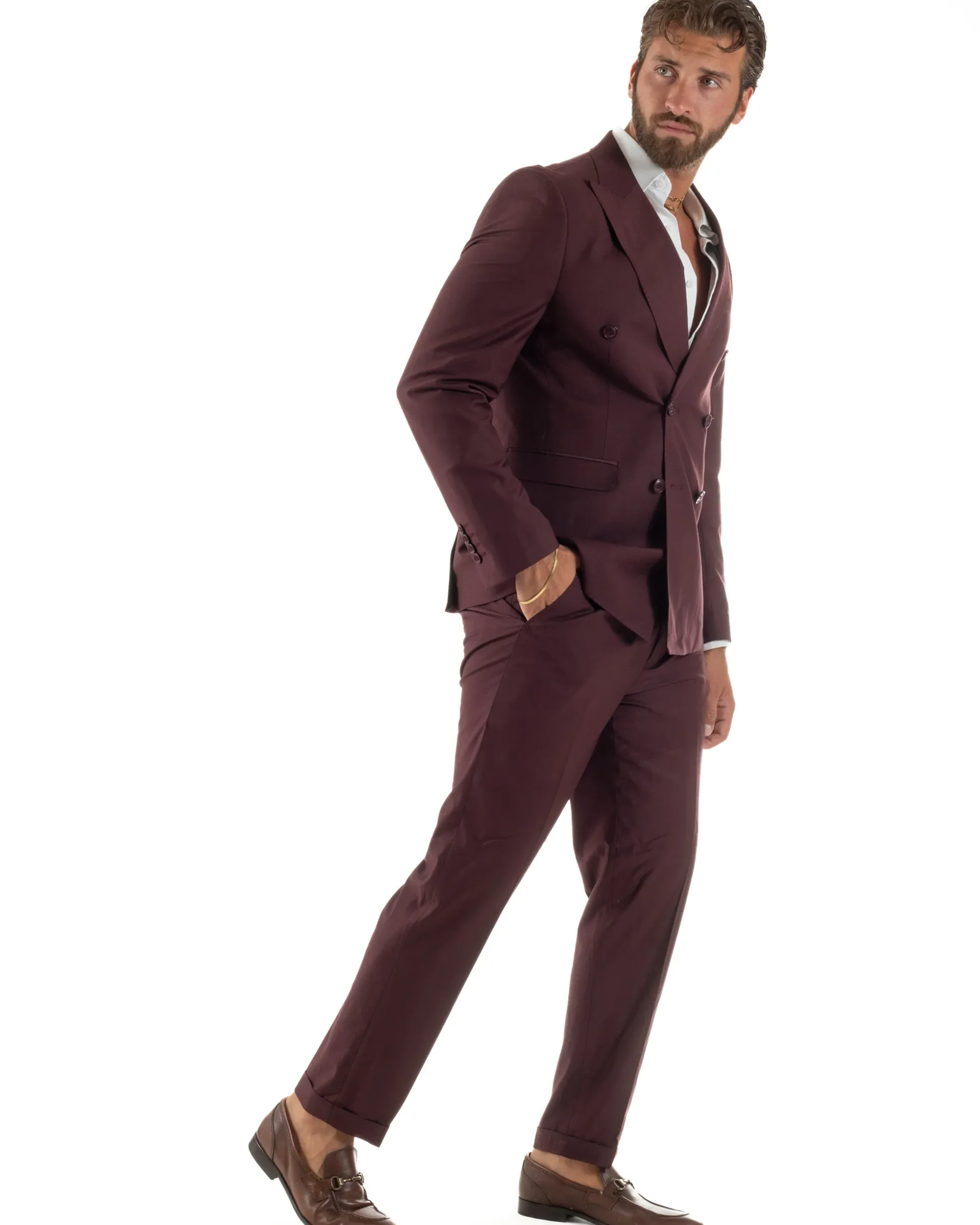 Abito uomo doppiopetto completo viscosa giacca pantaloni elegante bordeaux GIOSAL-AE1267A