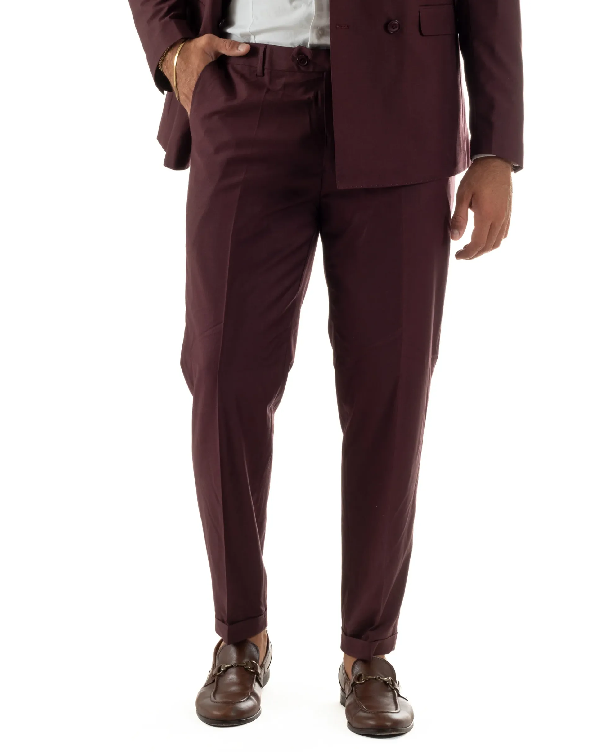 Abito uomo doppiopetto completo viscosa giacca pantaloni elegante bordeaux GIOSAL-AE1267A