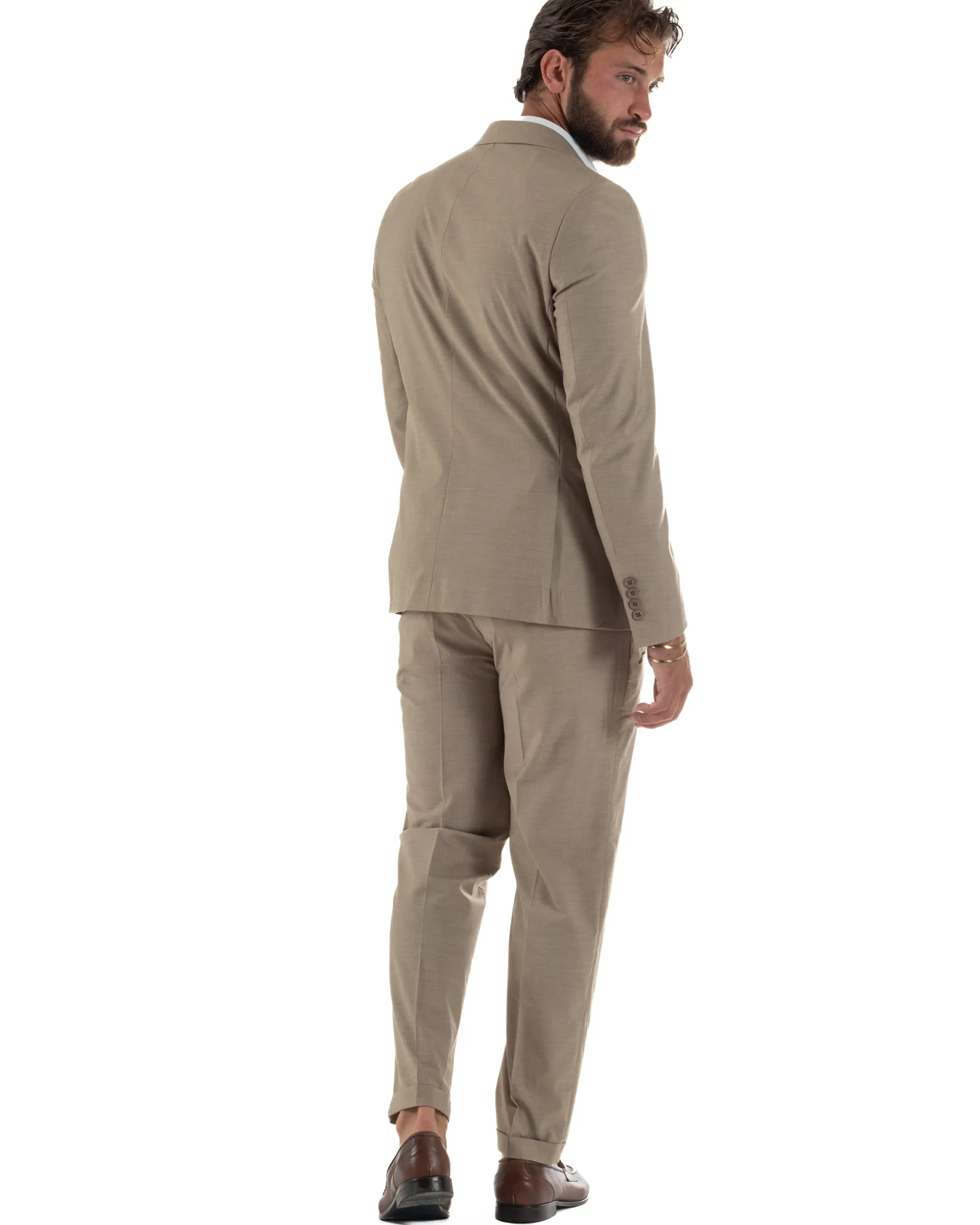 Abito uomo doppiopetto completo viscosa giacca pantaloni elegante fango melangiato GIOSAL-AE1268A
