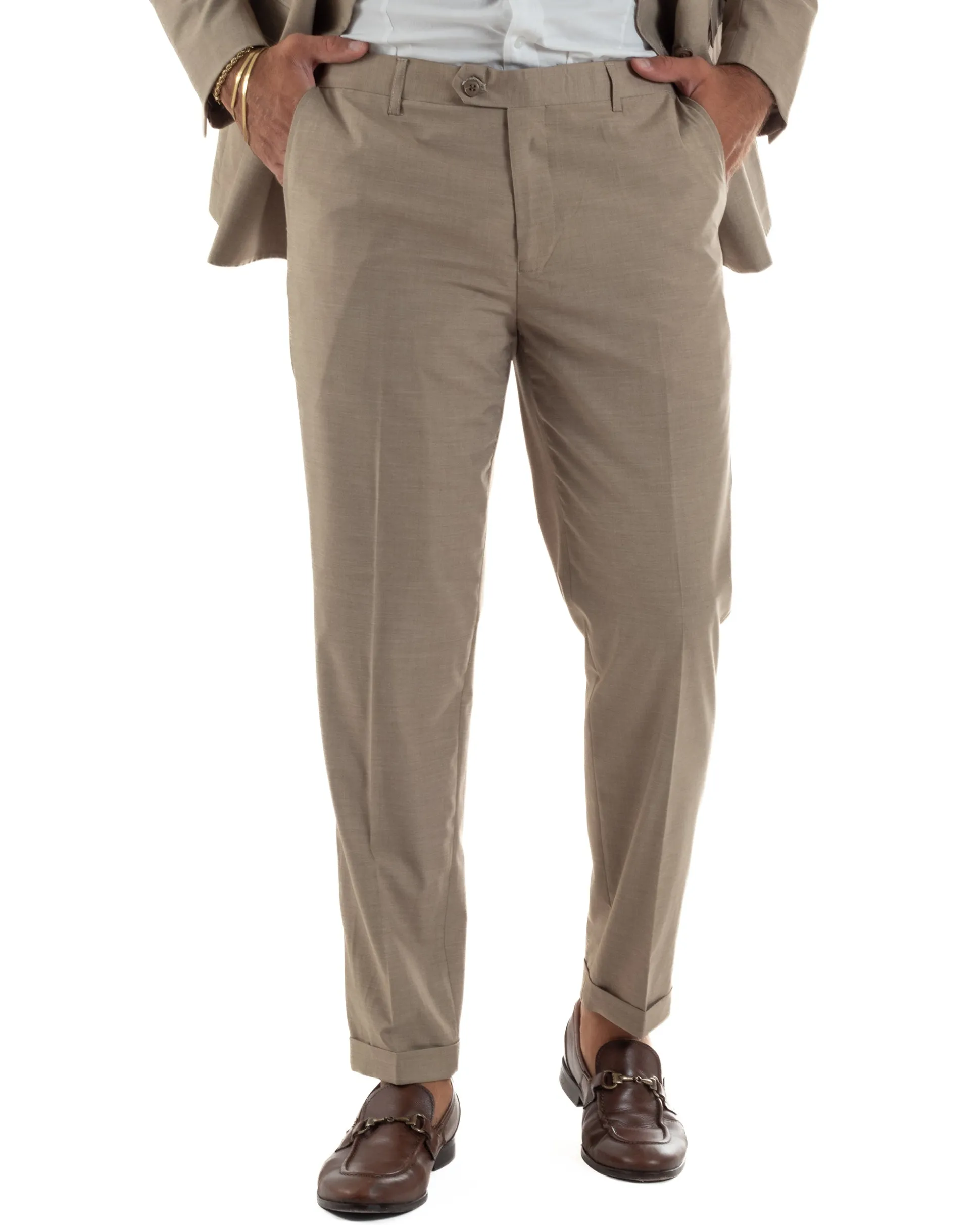 Abito uomo doppiopetto completo viscosa giacca pantaloni elegante fango melangiato GIOSAL-AE1268A