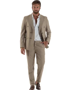 Abito uomo doppiopetto completo viscosa giacca pantaloni elegante fango melangiato GIOSAL-AE1268A