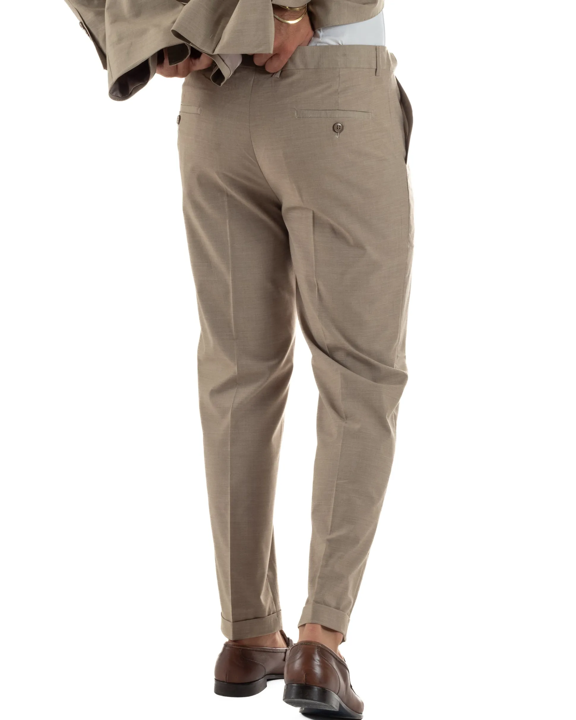 Abito uomo doppiopetto completo viscosa giacca pantaloni elegante fango melangiato GIOSAL-AE1268A