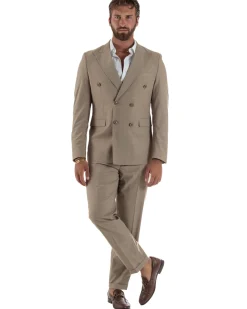 Abito uomo doppiopetto completo viscosa giacca pantaloni elegante fango melangiato GIOSAL-AE1268A
