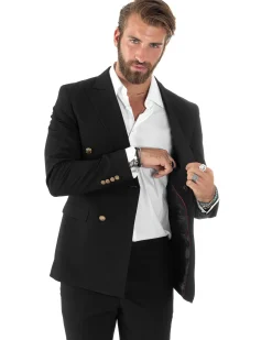 Abito uomo doppiopetto completo giacca pantaloni bottoni metallo nero melangiato elegante GIOSAL-AE1081A