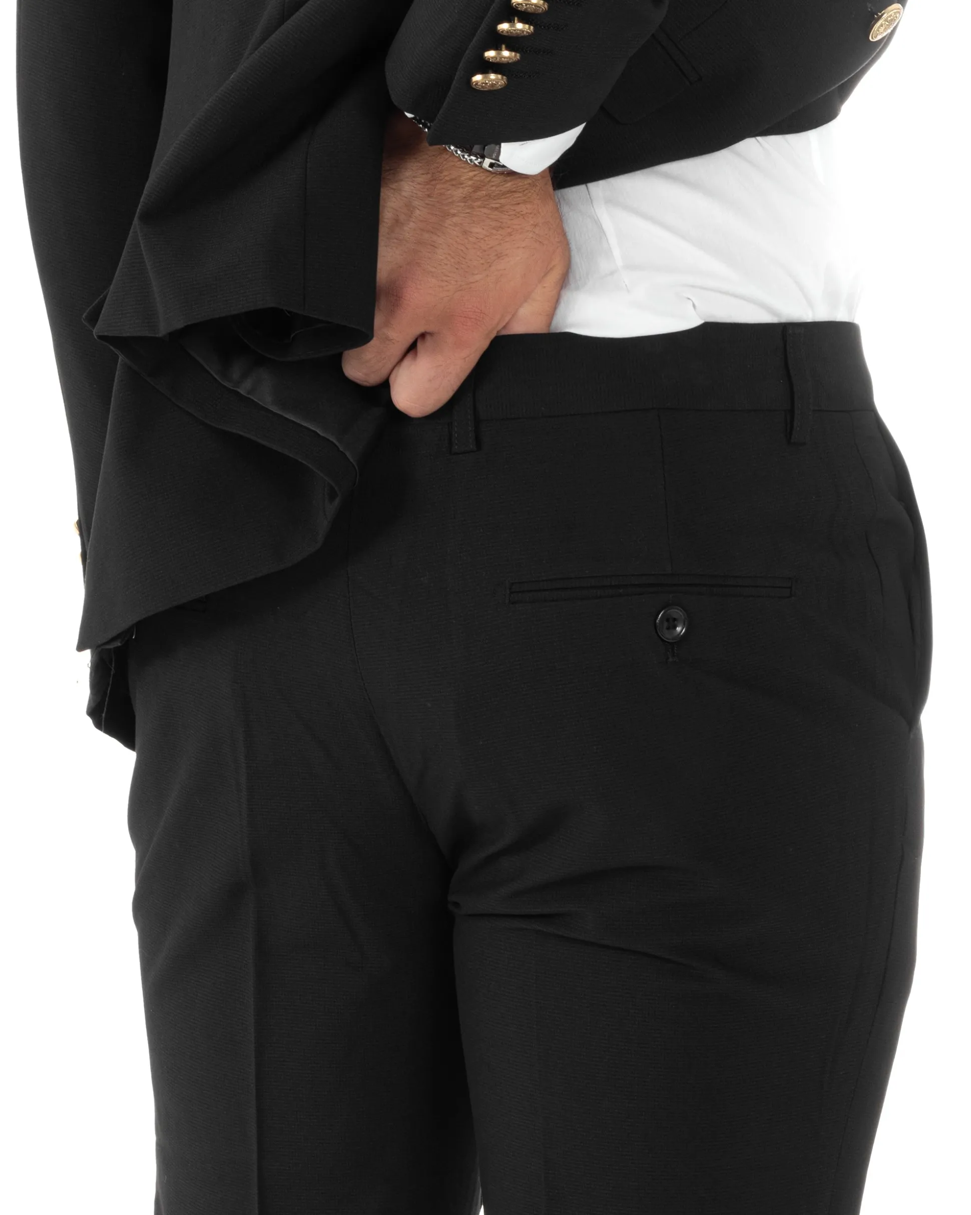 Abito uomo doppiopetto completo giacca pantaloni bottoni metallo nero melangiato elegante GIOSAL-AE1081A