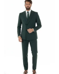 Abito uomo doppiopetto completo viscosa giacca pantaloni elegante verde GIOSAL-AE1209A