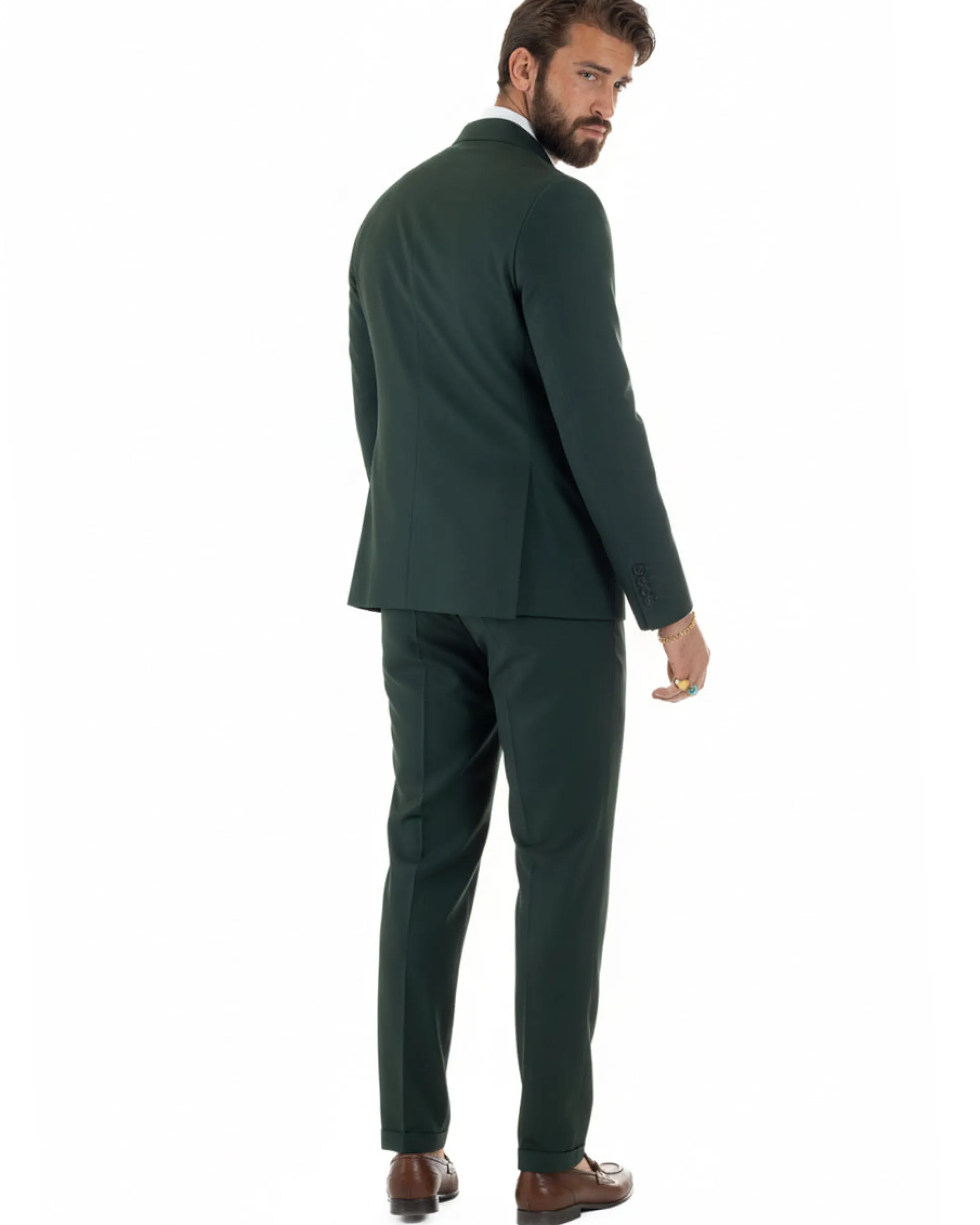 Abito uomo doppiopetto completo viscosa giacca pantaloni elegante verde GIOSAL-AE1209A