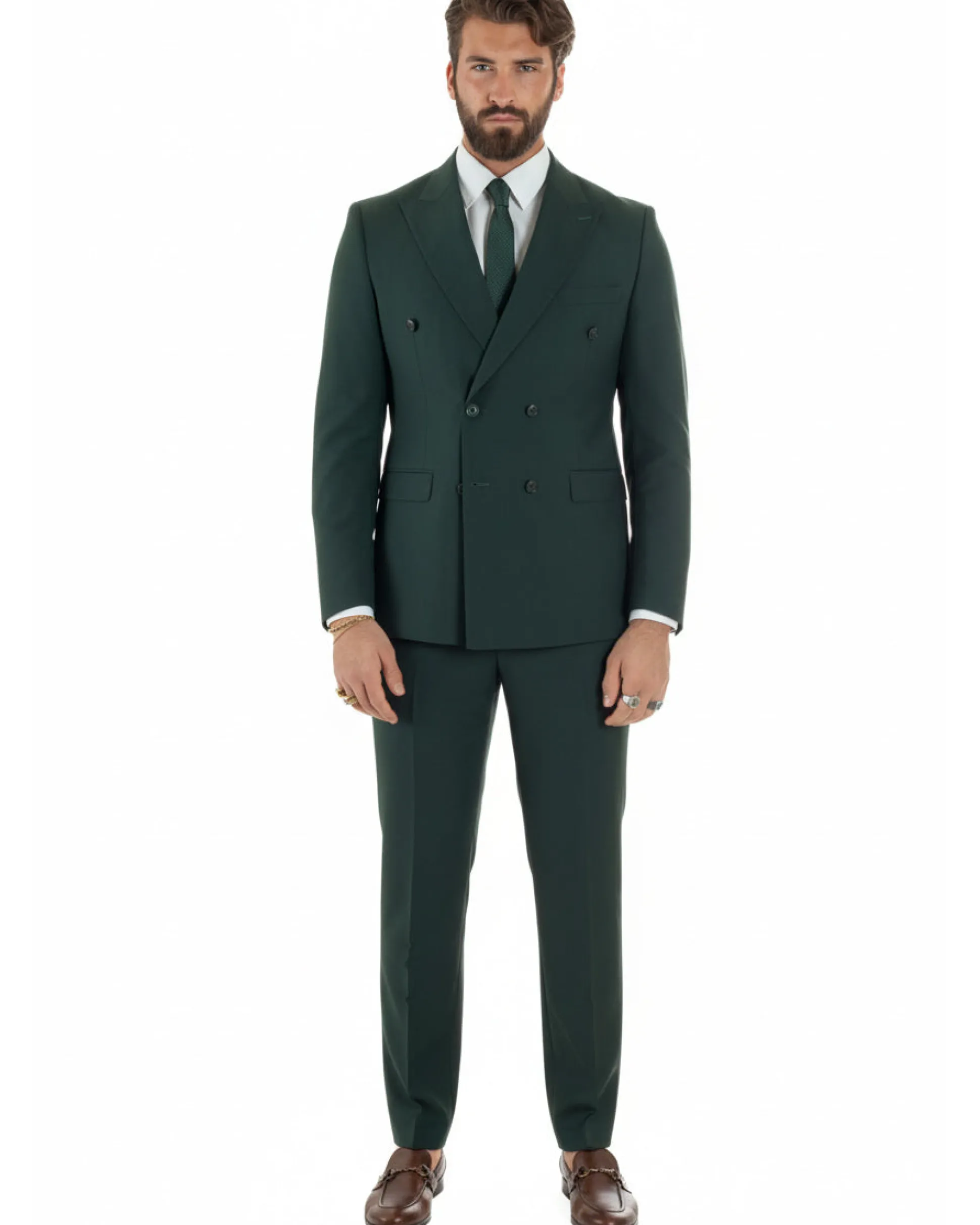 Abito uomo doppiopetto completo viscosa giacca pantaloni elegante verde GIOSAL-AE1209A