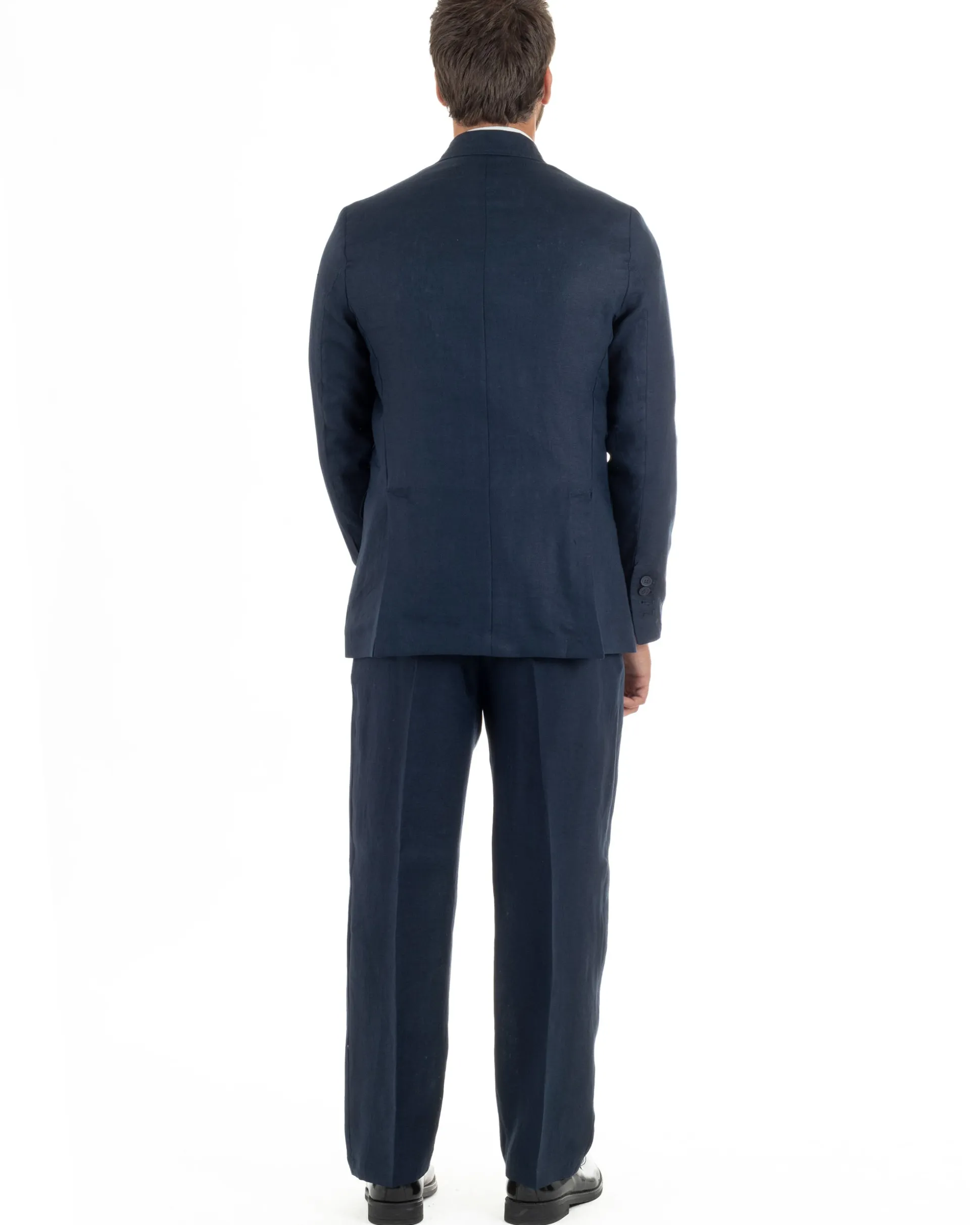 Abito uomo doppiopetto lino completo giacca pantaloni baggy pinces blu GIOSAL-AE1259A