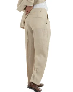 Abito uomo doppiopetto lino completo giacca pantaloni baggy pinces beige GIOSAL-AE1258A