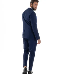 Abito Uomo Doppiopetto Quattro Bottoni Vestito Completo Smoking Rever Sciallato Raso Blu AE1112A