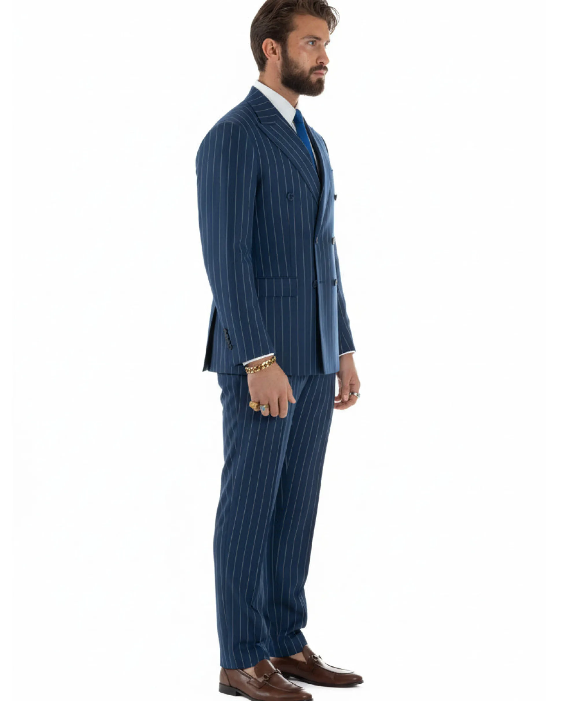Abito uomo doppiopetto vestito gessato sartoriale rigato blu GIOSAL-AE1214A
