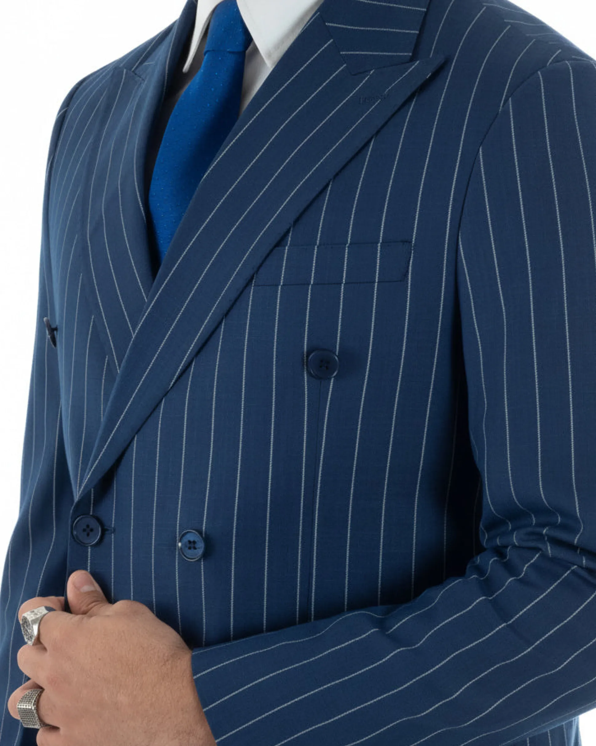 Abito uomo doppiopetto vestito gessato sartoriale rigato blu GIOSAL-AE1214A