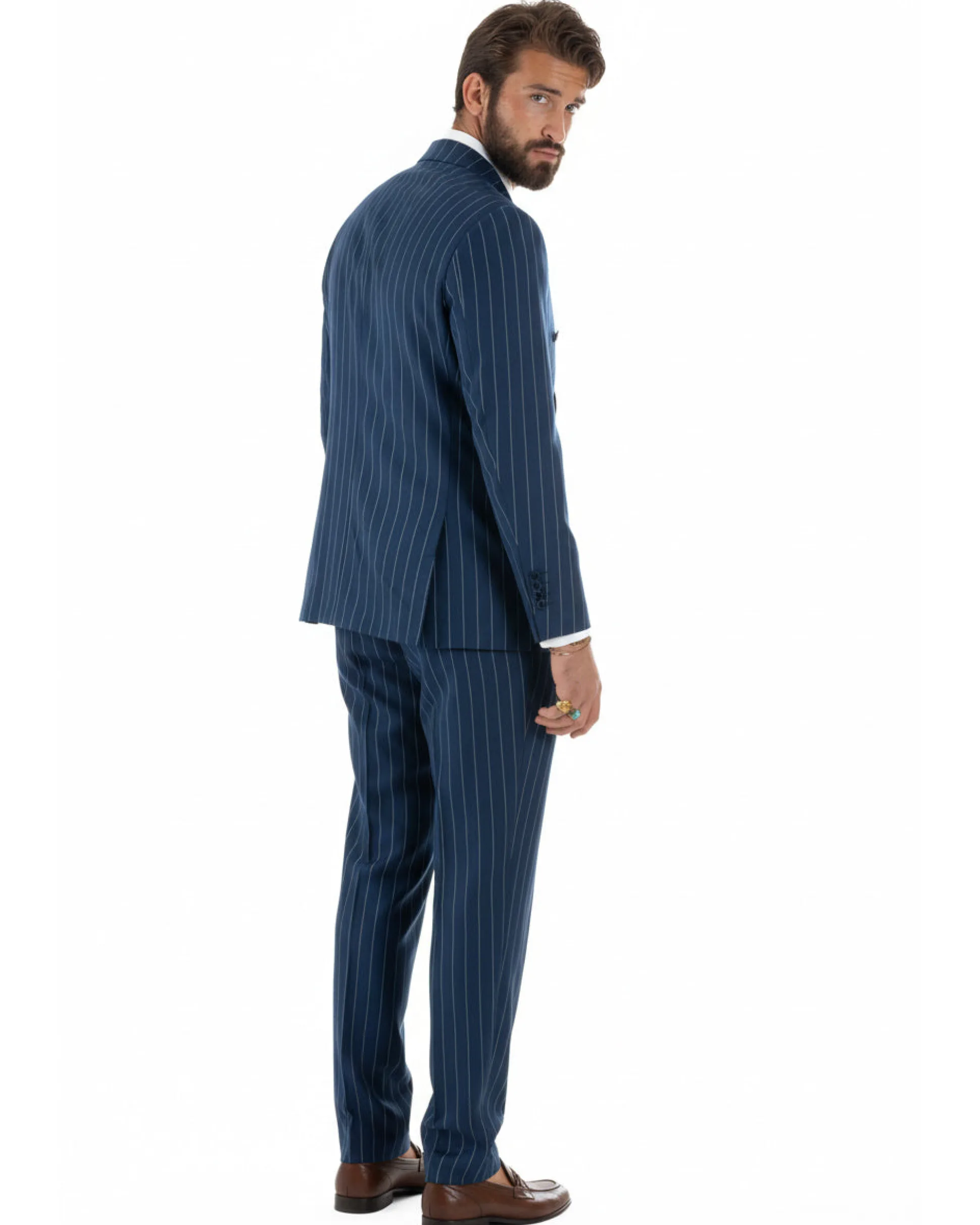 Abito uomo doppiopetto vestito gessato sartoriale rigato blu GIOSAL-AE1214A