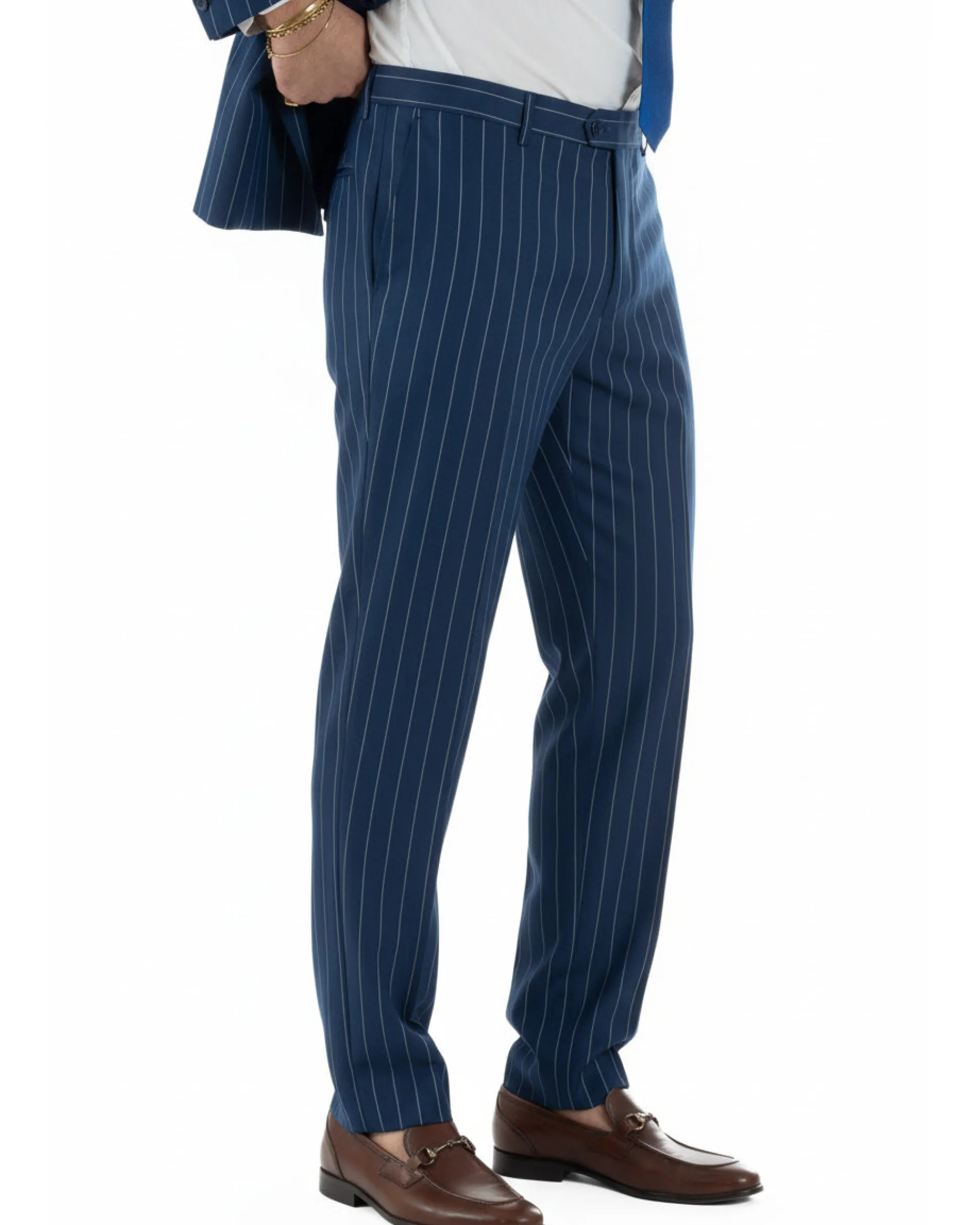 Abito uomo doppiopetto vestito gessato sartoriale rigato blu GIOSAL-AE1214A