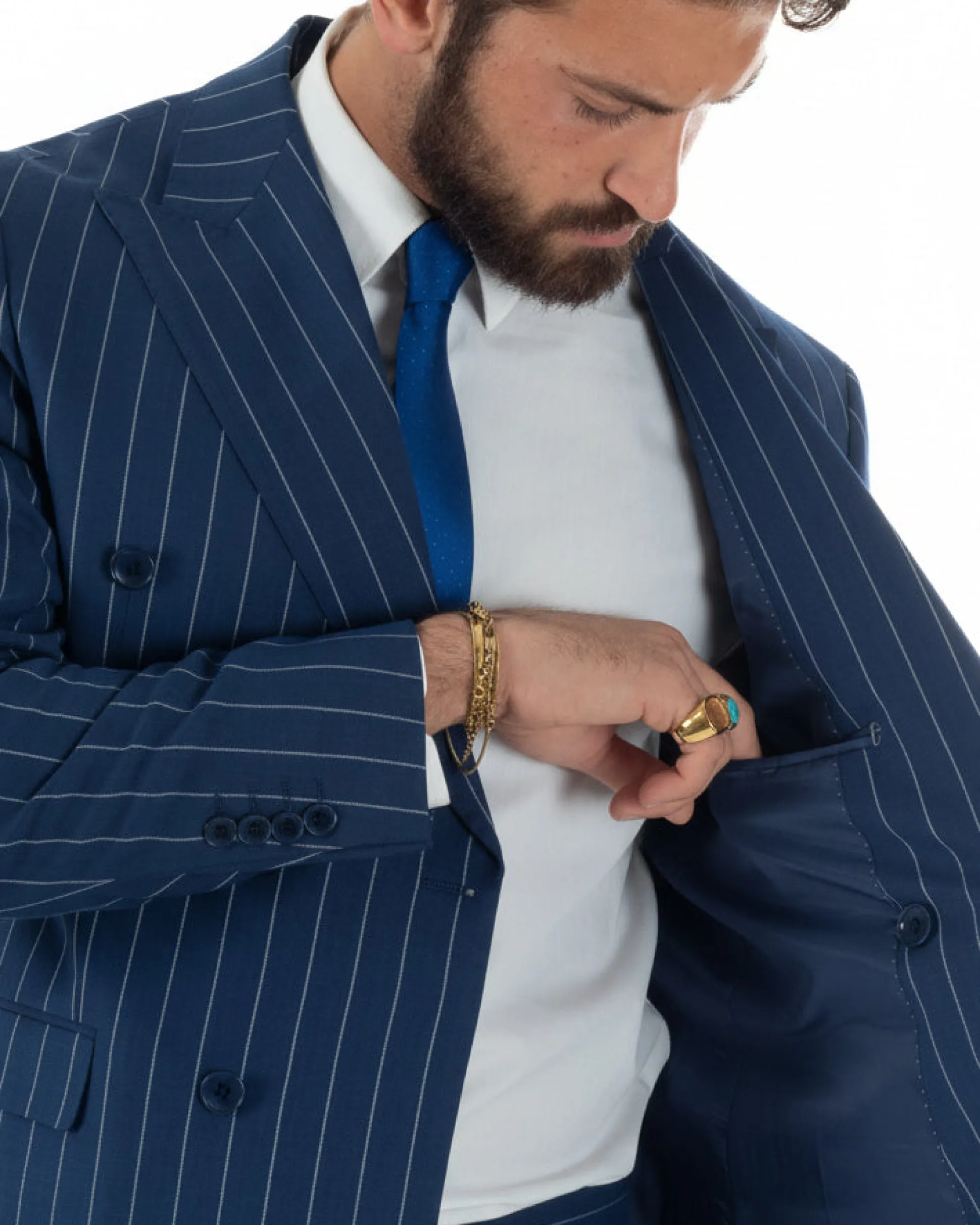 Abito uomo doppiopetto vestito gessato sartoriale rigato blu GIOSAL-AE1214A