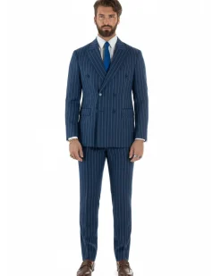 Abito uomo doppiopetto vestito gessato sartoriale rigato blu GIOSAL-AE1214A