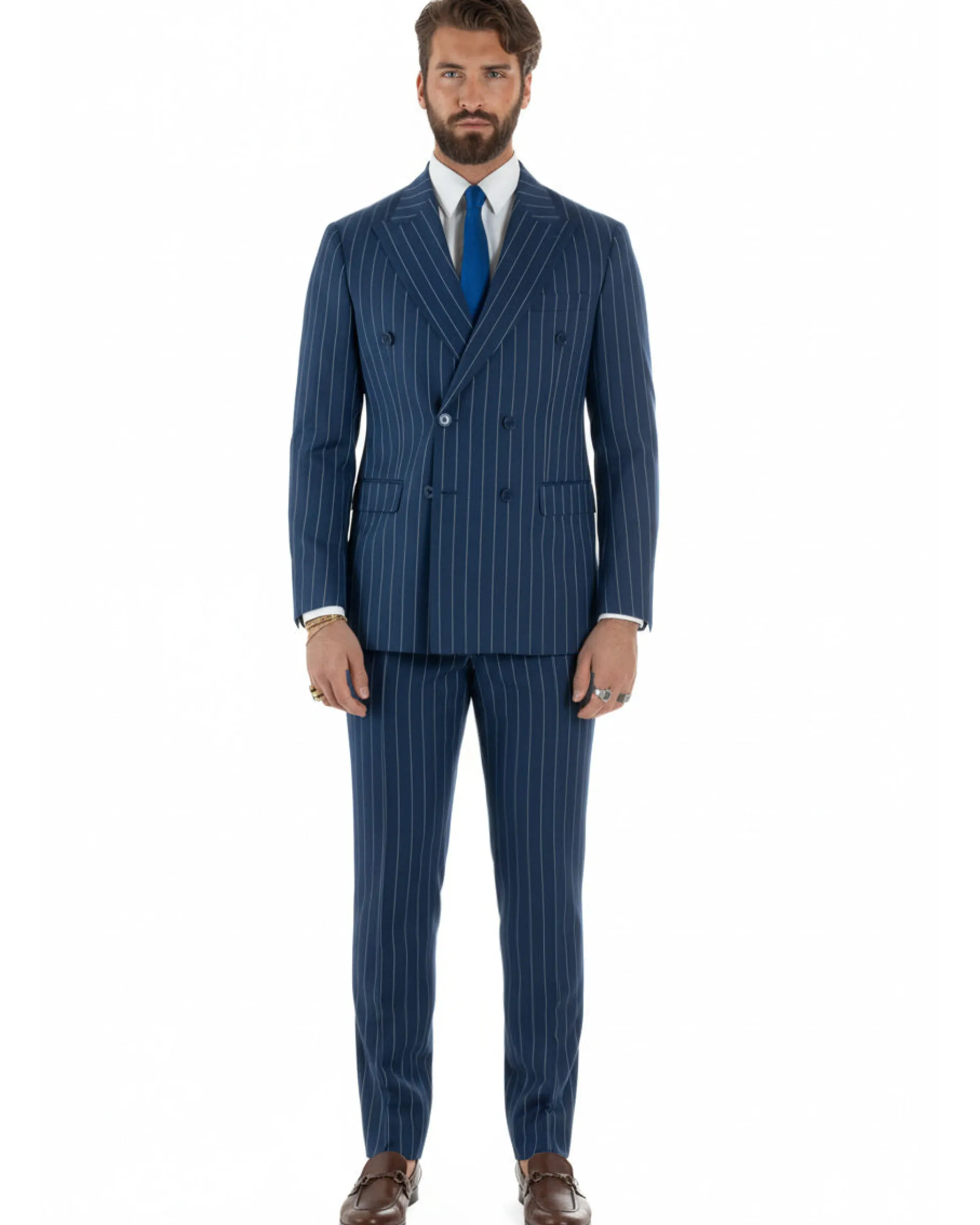 Abito uomo doppiopetto vestito gessato sartoriale rigato blu GIOSAL-AE1214A