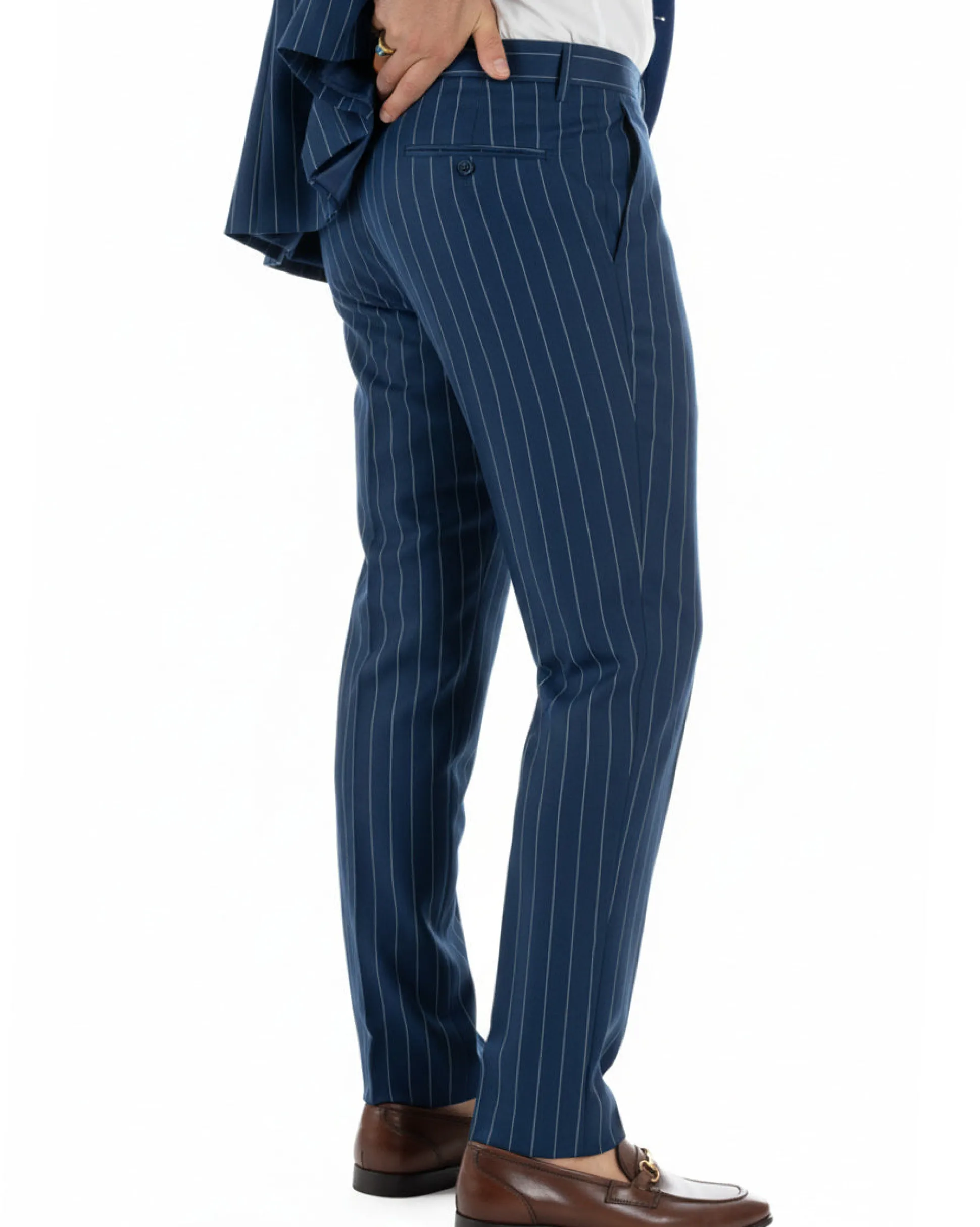 Abito uomo doppiopetto vestito gessato sartoriale rigato blu GIOSAL-AE1214A