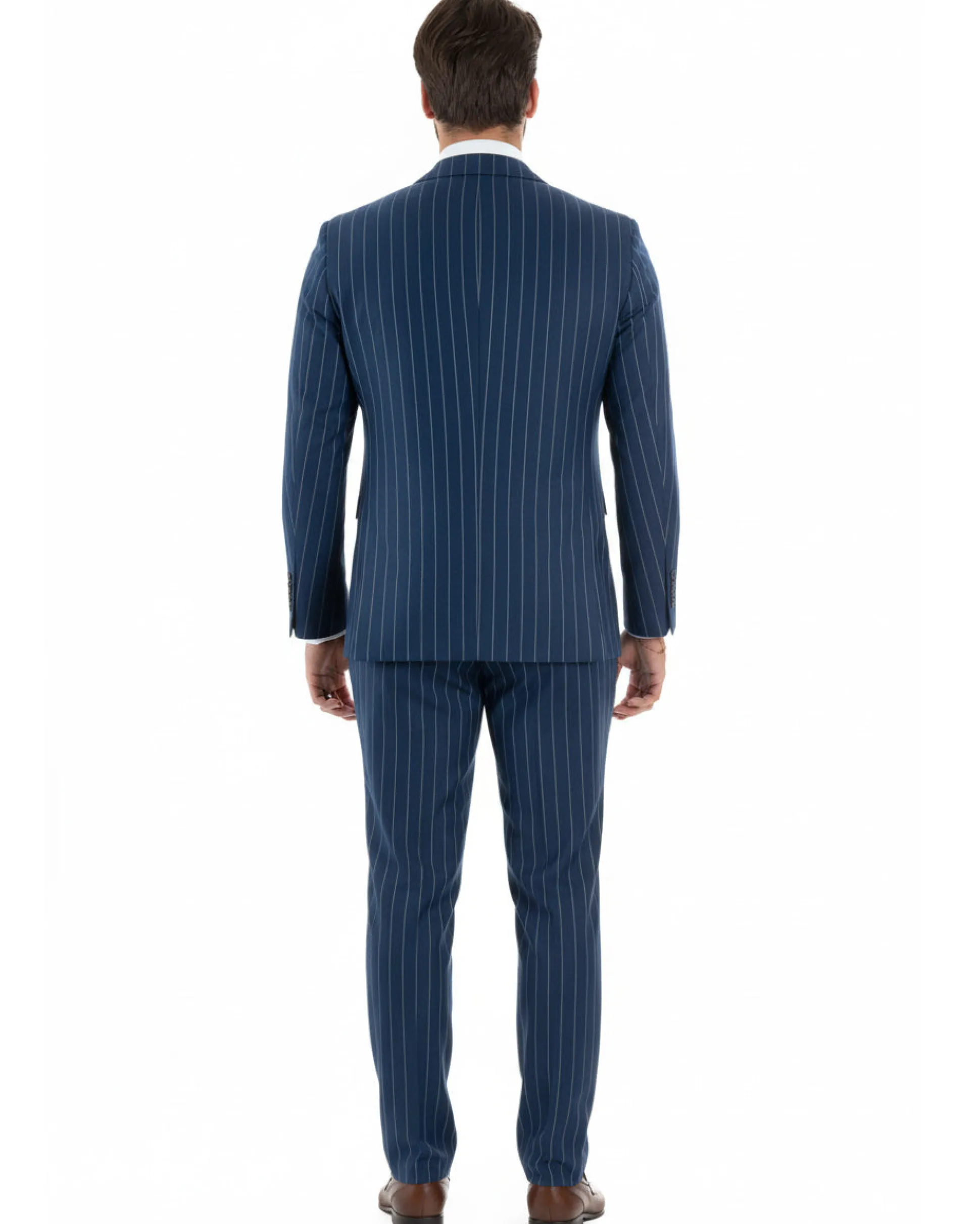 Abito uomo doppiopetto vestito gessato sartoriale rigato blu GIOSAL-AE1214A