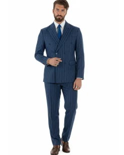 Abito uomo doppiopetto vestito gessato sartoriale rigato blu GIOSAL-AE1214A