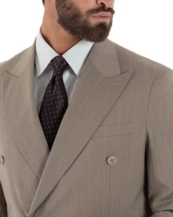 Abito uomo doppiopetto vestito gessato sartoriale rigato sottile tortora GIOSAL-AE1239A