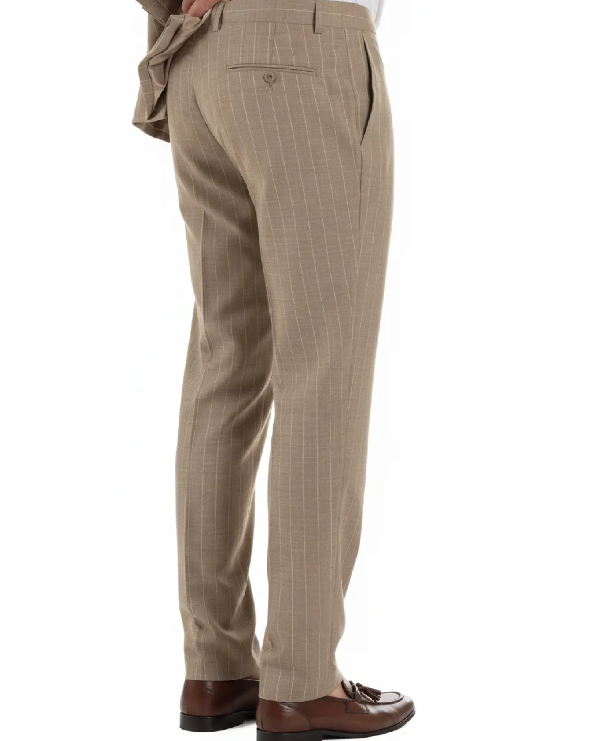 Abito uomo doppiopetto vestito gessato sartoriale rigato beige GIOSAL-AE1215A