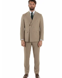 Abito uomo doppiopetto vestito gessato sartoriale rigato beige GIOSAL-AE1215A