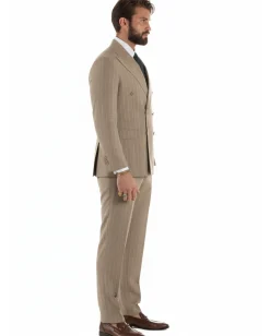 Abito uomo doppiopetto vestito gessato sartoriale rigato beige GIOSAL-AE1215A