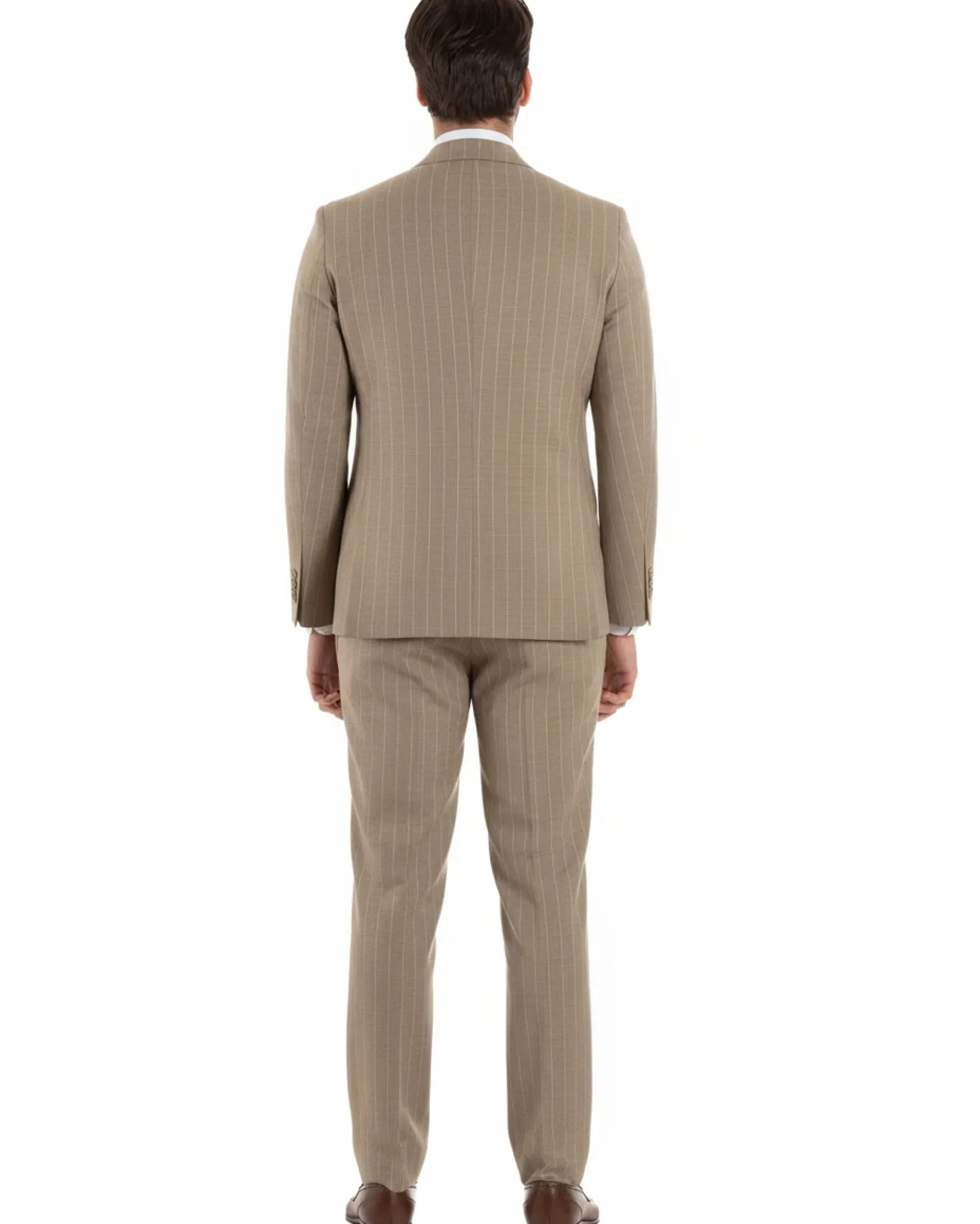 Abito uomo doppiopetto vestito gessato sartoriale rigato beige GIOSAL-AE1215A