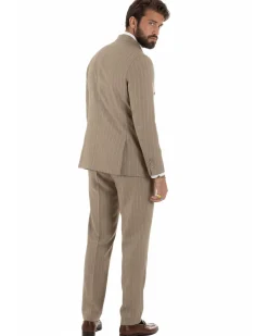 Abito uomo doppiopetto vestito gessato sartoriale rigato beige GIOSAL-AE1215A