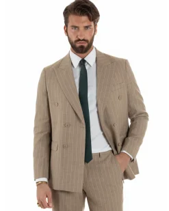 Abito uomo doppiopetto vestito gessato sartoriale rigato beige GIOSAL-AE1215A