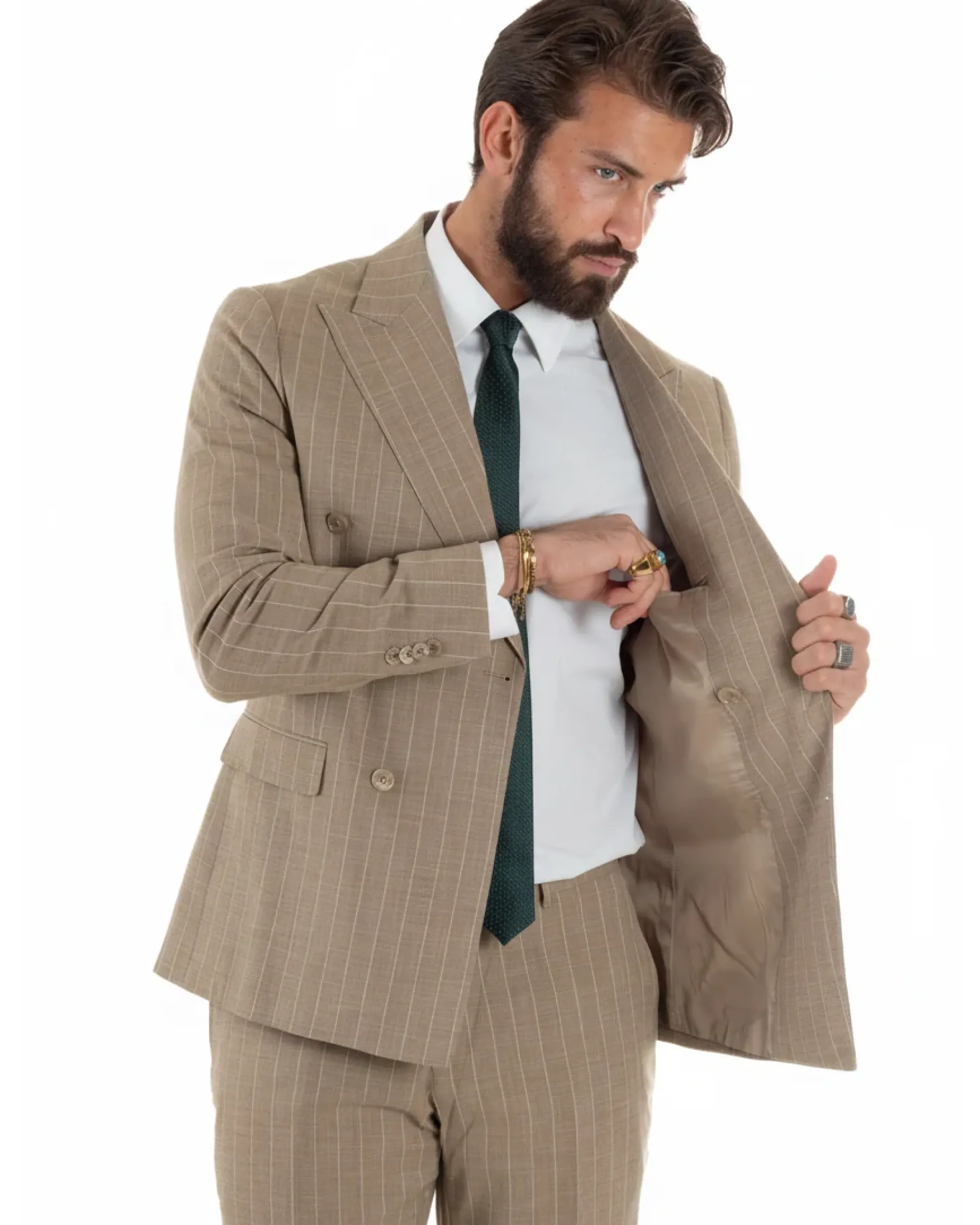 Abito uomo doppiopetto vestito gessato sartoriale rigato beige GIOSAL-AE1215A