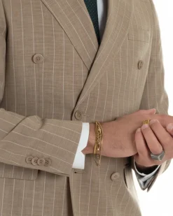 Abito uomo doppiopetto vestito gessato sartoriale rigato beige GIOSAL-AE1215A