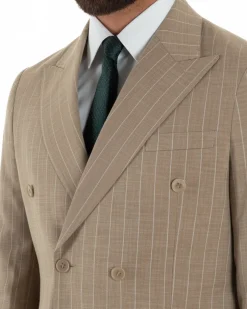 Abito uomo doppiopetto vestito gessato sartoriale rigato beige GIOSAL-AE1215A
