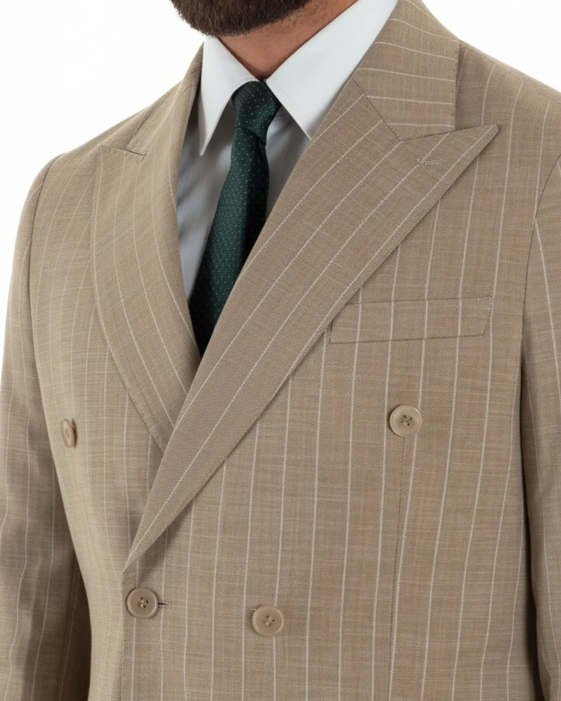 Abito uomo doppiopetto vestito gessato sartoriale rigato beige GIOSAL-AE1215A
