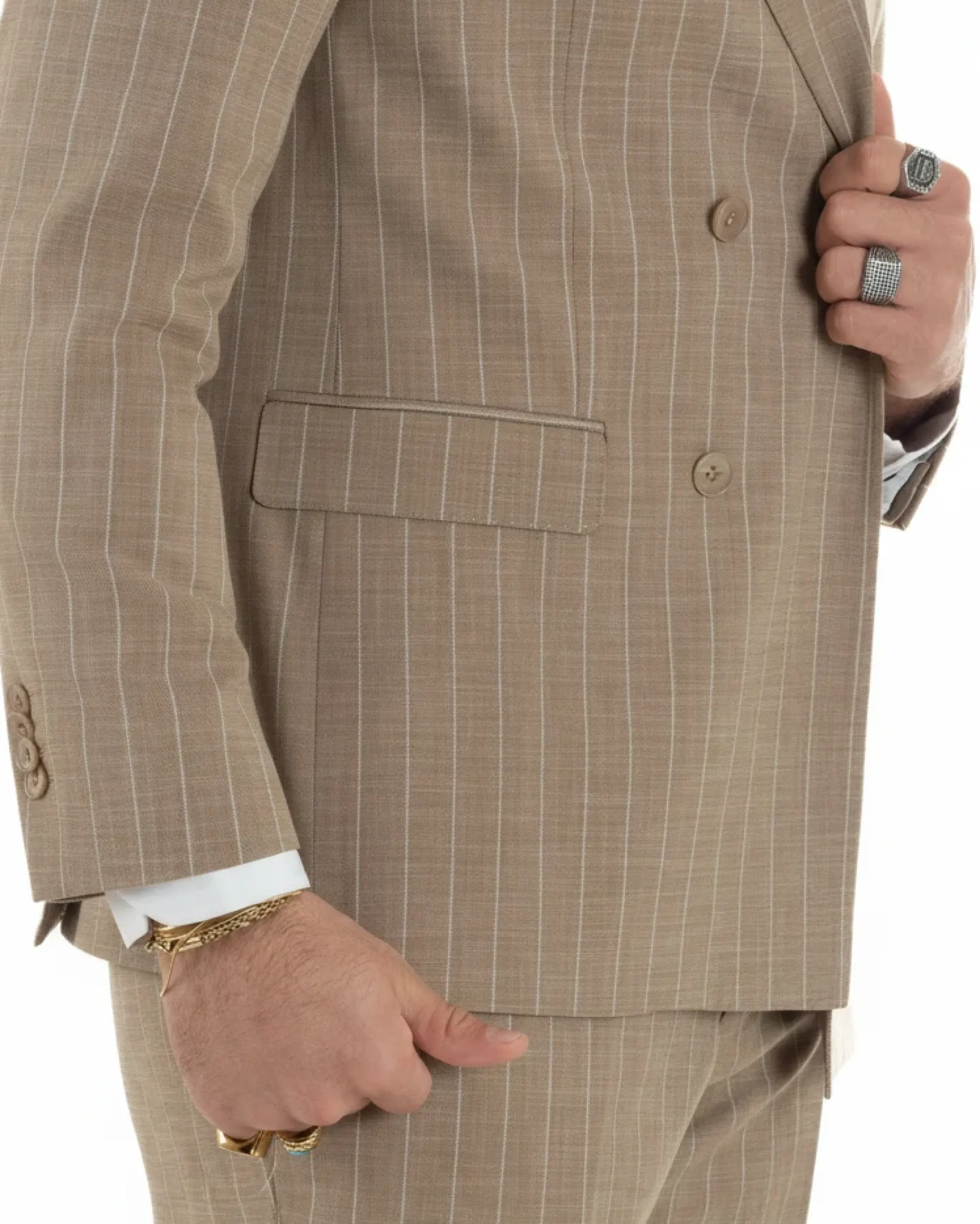 Abito uomo doppiopetto vestito gessato sartoriale rigato beige GIOSAL-AE1215A