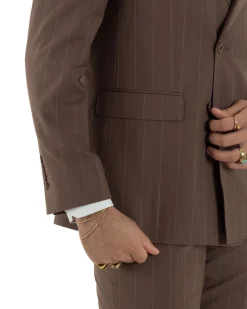 Abito uomo doppiopetto vestito gessato sartoriale rigato sottile marrone GIOSAL-AE1240A