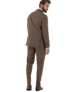 Abito uomo doppiopetto vestito gessato sartoriale rigato sottile marrone GIOSAL-AE1240A
