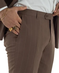 Abito uomo doppiopetto vestito gessato sartoriale rigato sottile marrone GIOSAL-AE1240A